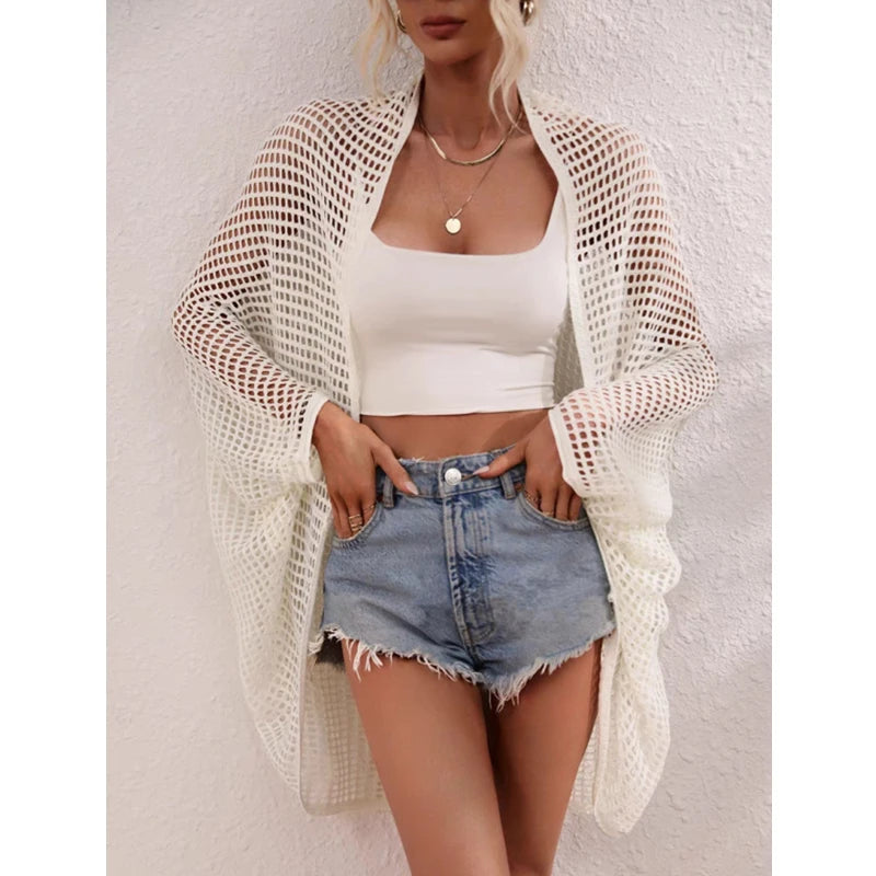 Cardigan Long en Maille Ajourée
