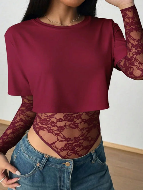 "Crop Top & Body Dentelle Floral"